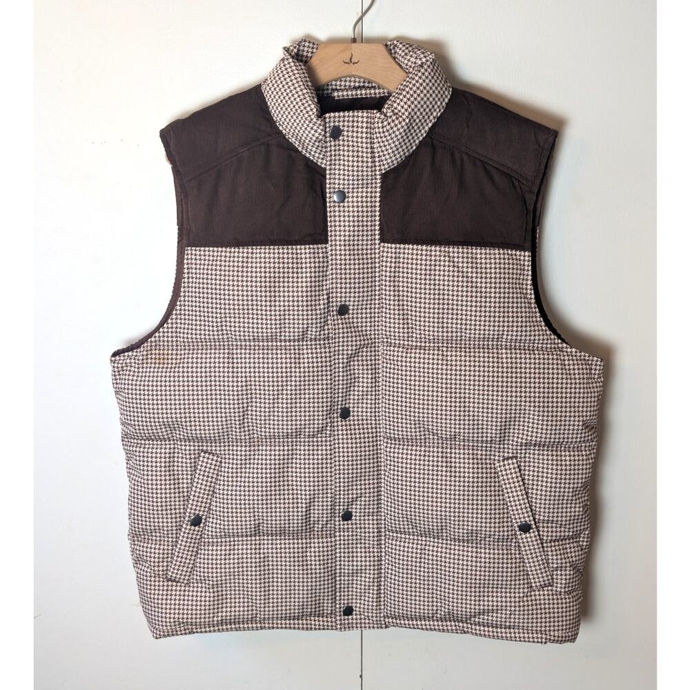 Goodfellow Brown Plaid Sleeveless Puffer Jacket Large
